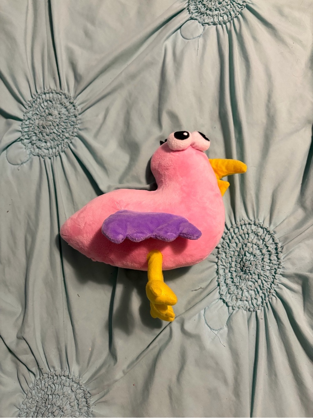 Plush Pink Bird Toy with Purple Wing and Yellow Beak - Soft Pet Toy